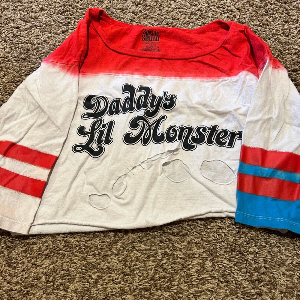 Suicide Squad 'Daddy's Lil Monster' Women’s Long Sleeve Tee - Red/White/Blue